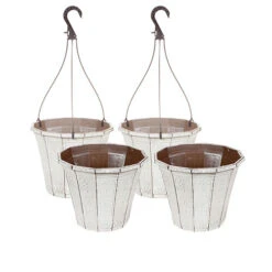 Set Of 4 'Callista' Round Planters And Baskets 25-30cm (10-12in) Vintage Rust
