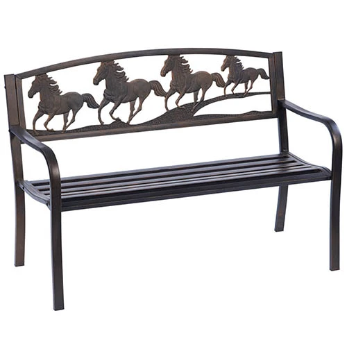 Strong Galloping Horses Garden Bench 2 Strong Galloping Horses Garden Bench - Image 2