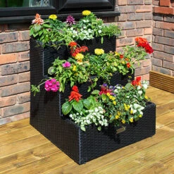 Tiered Rattan Planter In Black